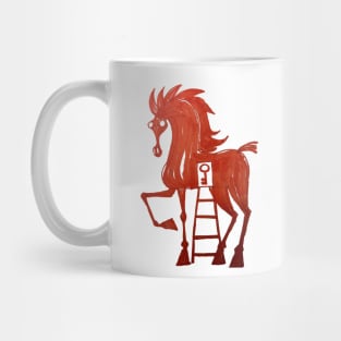 big red horse with a ladder and a key in itn ito hits Mug